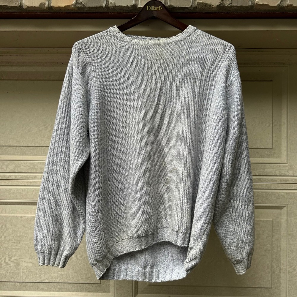 Gran Sasso Crewneck Sweater Blue White Cotton Mens XL 54 Made in Italy Marled